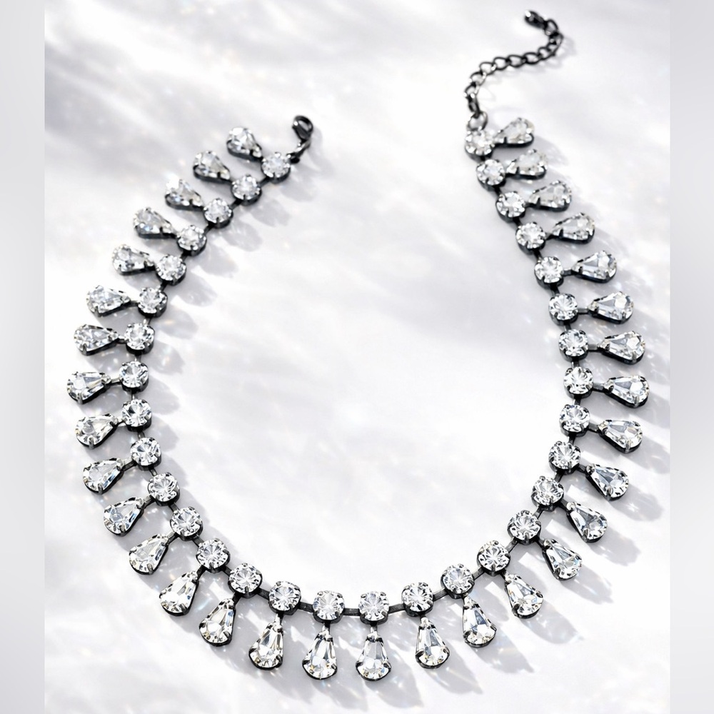 Anthropologie Sparkling Clear Crystal Teardrop Collar Necklace